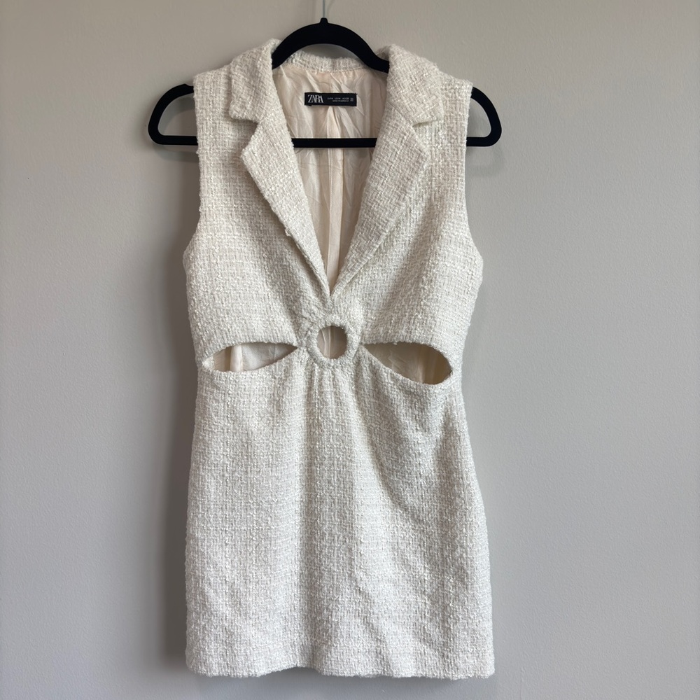 Zara White Cut-Out Tie Front Mini Dress